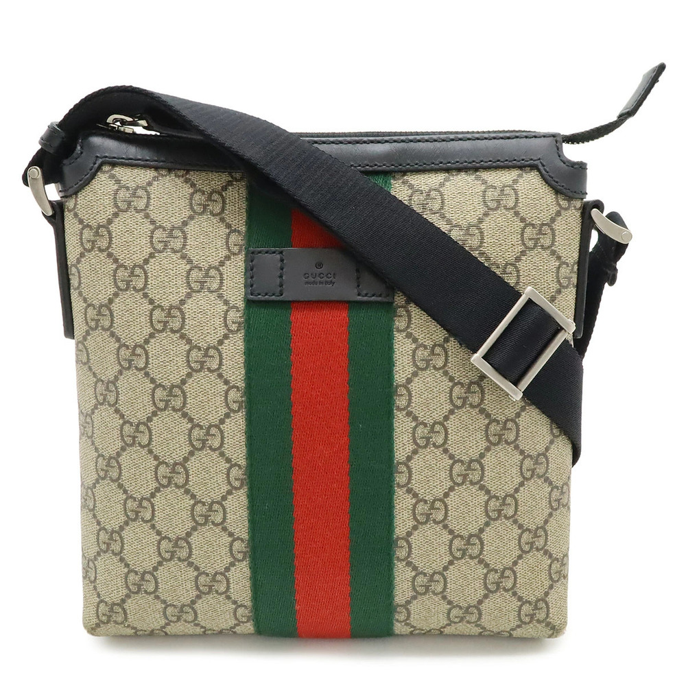 Gucci GG Supreme Sherry Web Flat Messenger Bag Crossbody Beige Cream Black